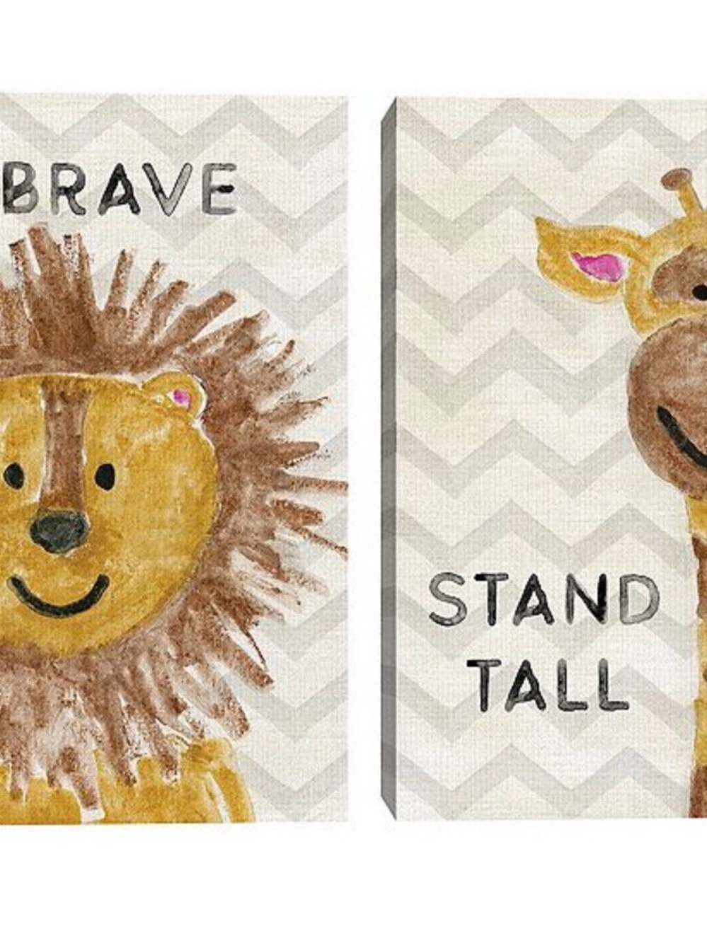 Neutral Chevron Lion & Giraffe Wall Art Set - Bravery & Stand Tall